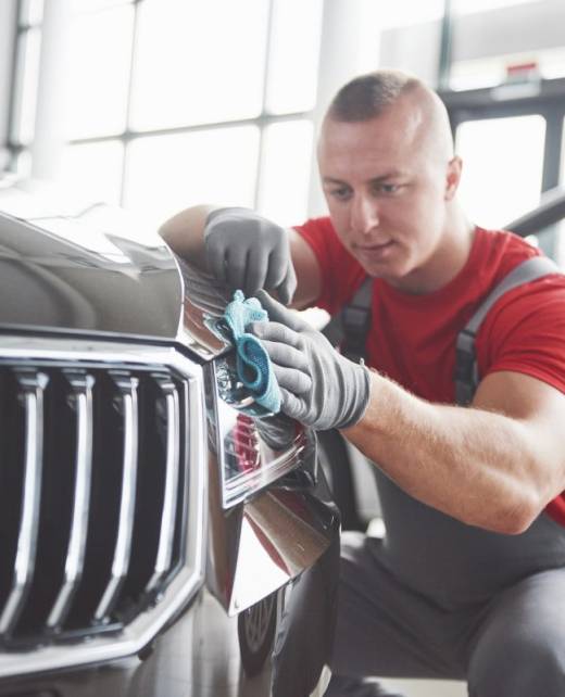 Professional cleaning and car wash in the car showroom.